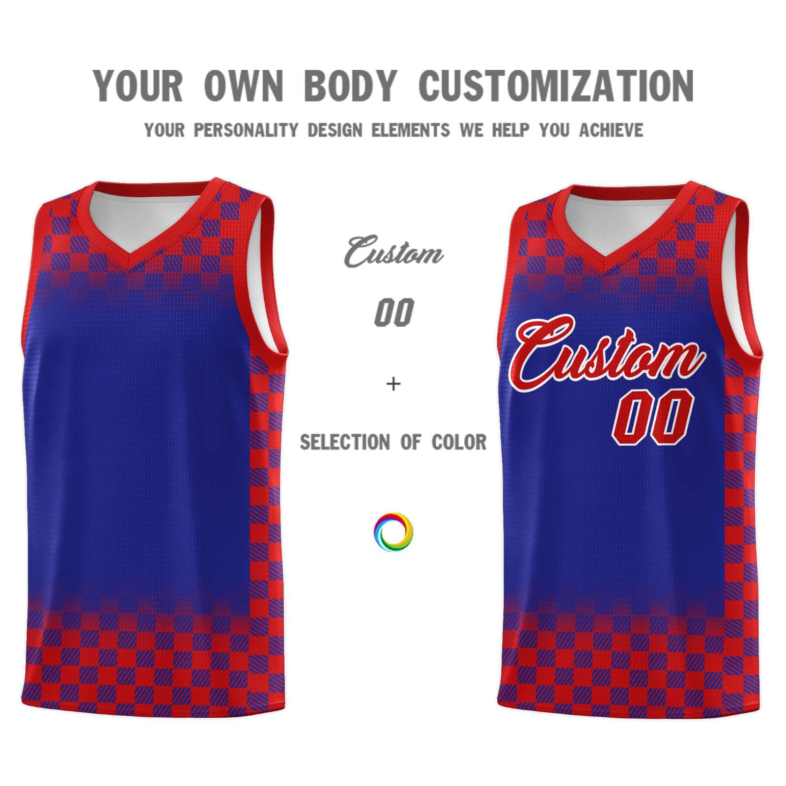 Custom Royal Red Classic Plaid Pattern Sports Uniform Basketball Jersey