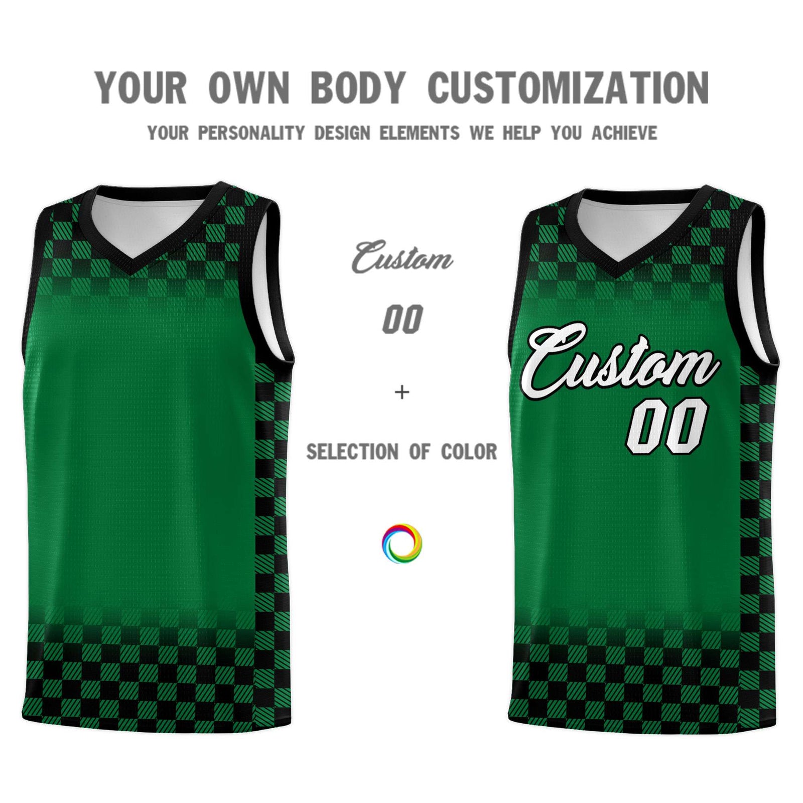 Custom Kelly Green Black Classic Plaid Pattern Sports Uniform Basketball Jersey
