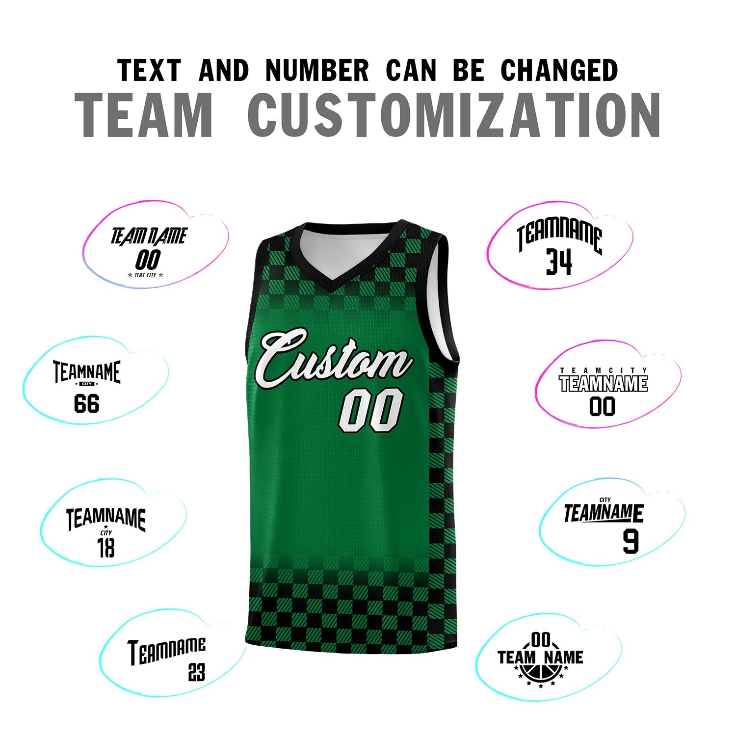 Custom Kelly Green Black Classic Plaid Pattern Sports Uniform Basketball Jersey