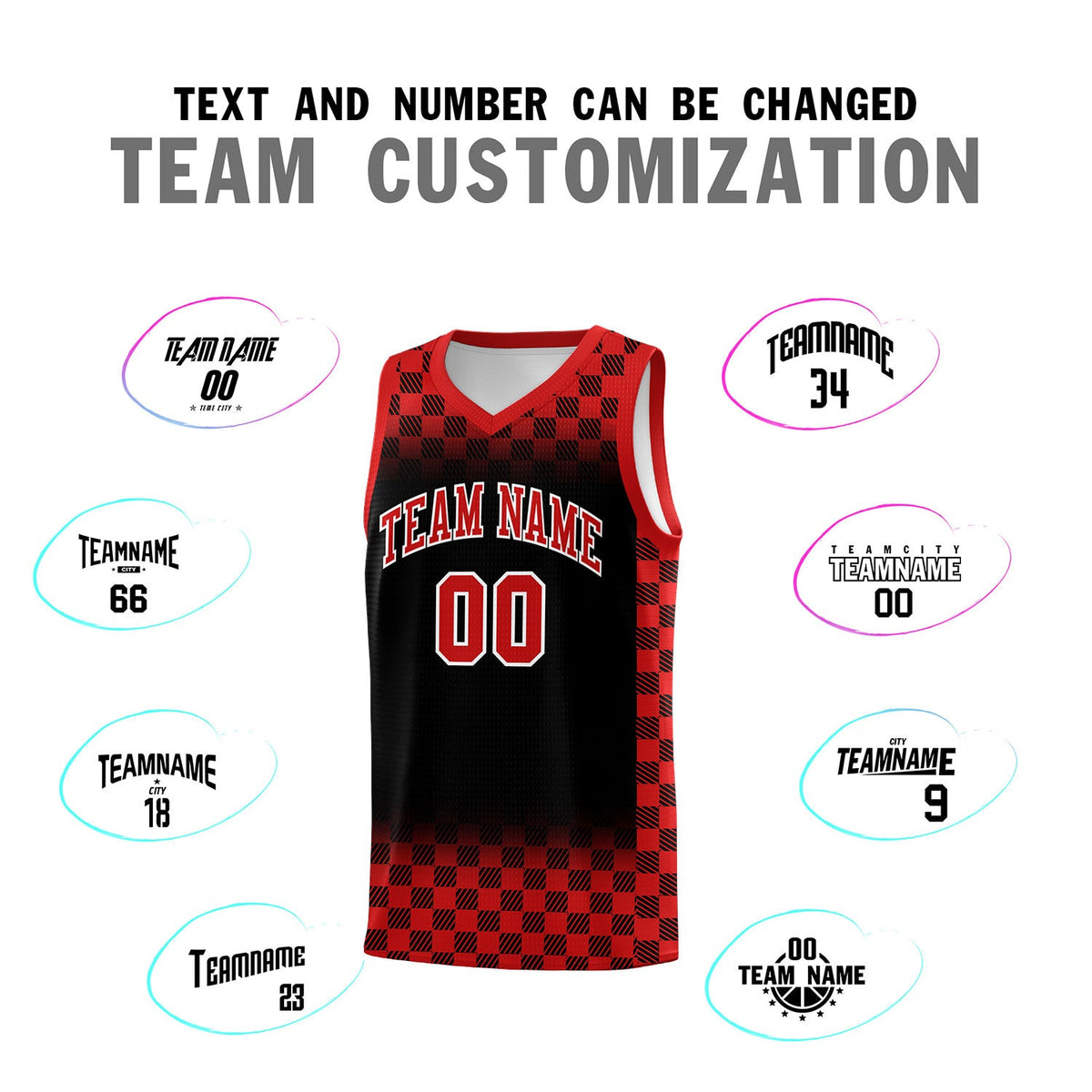 Custom Black Red Classic Plaid Pattern Sports Uniform Basketball Jersey