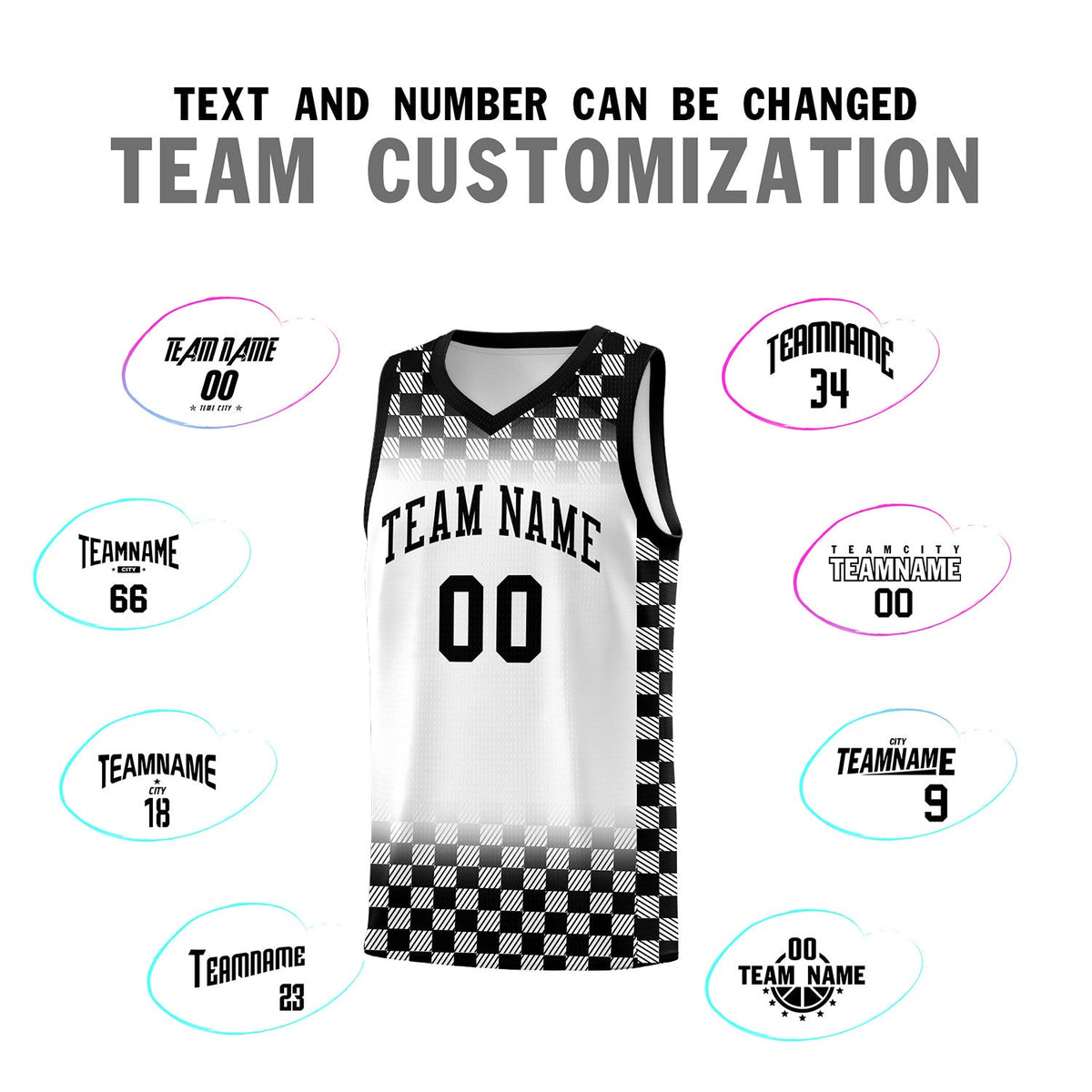 Custom White Black Classic Plaid Pattern Sports Uniform Basketball Jersey