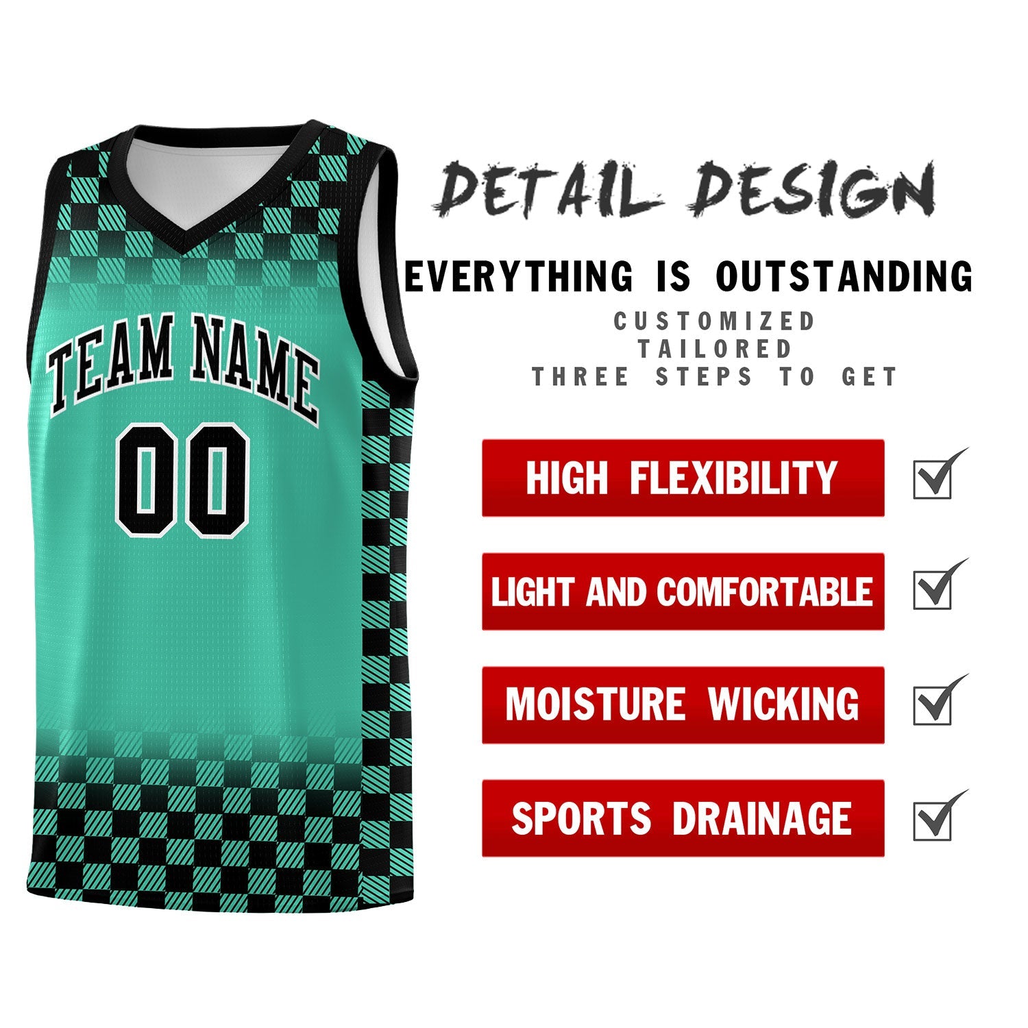 Custom Bright Green Black Classic Plaid Pattern Sports Uniform Basketball Jersey