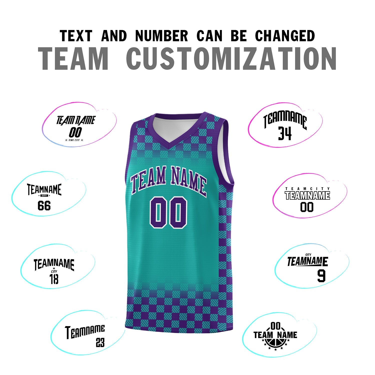 Custom Aqua Purple Classic Plaid Pattern Sports Uniform Basketball Jersey