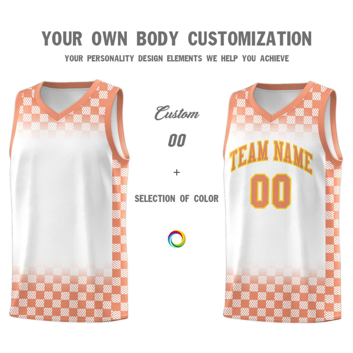 Custom White Light Orange Classic Plaid Pattern Sports Uniform Basketball Jersey