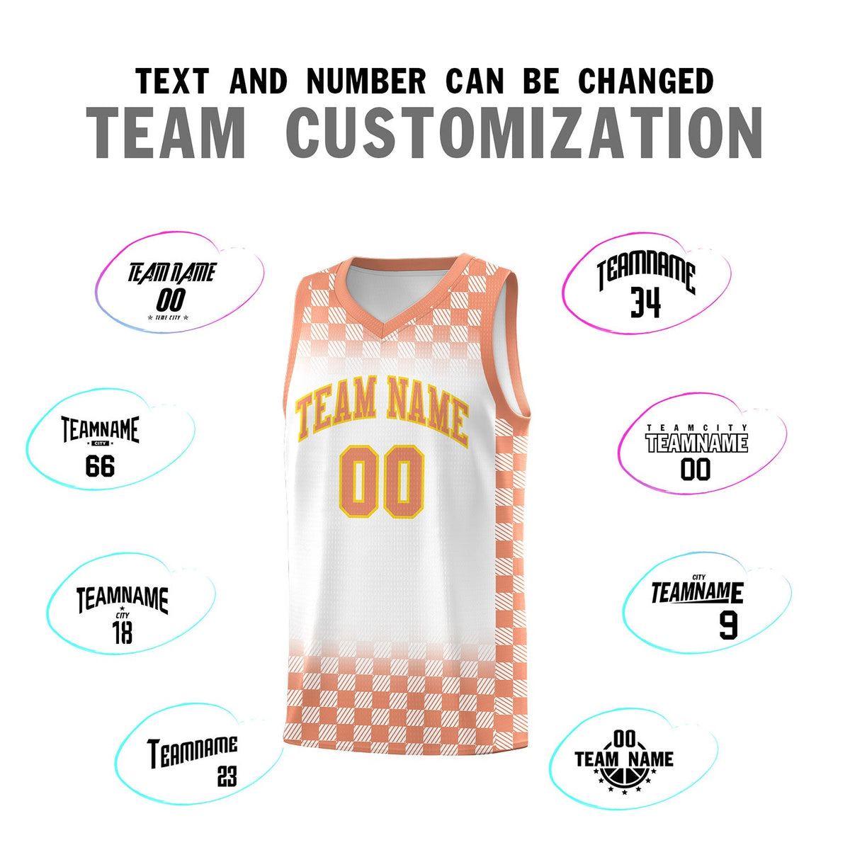 Custom White Light Orange Classic Plaid Pattern Sports Uniform Basketball Jersey