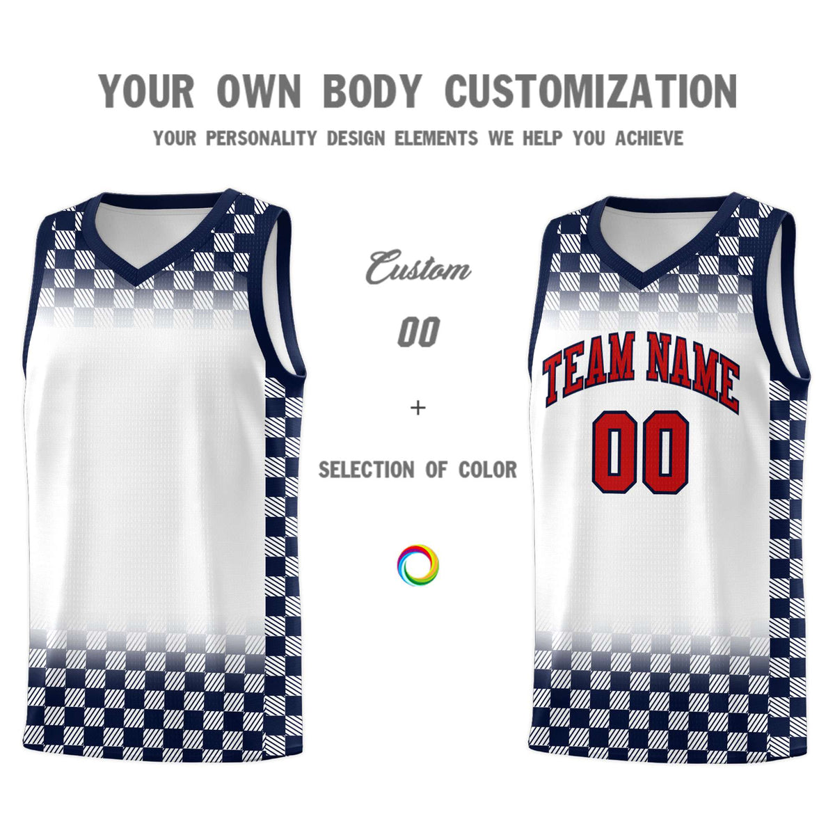 Custom White Navy Classic Plaid Pattern Sports Uniform Basketball Jersey