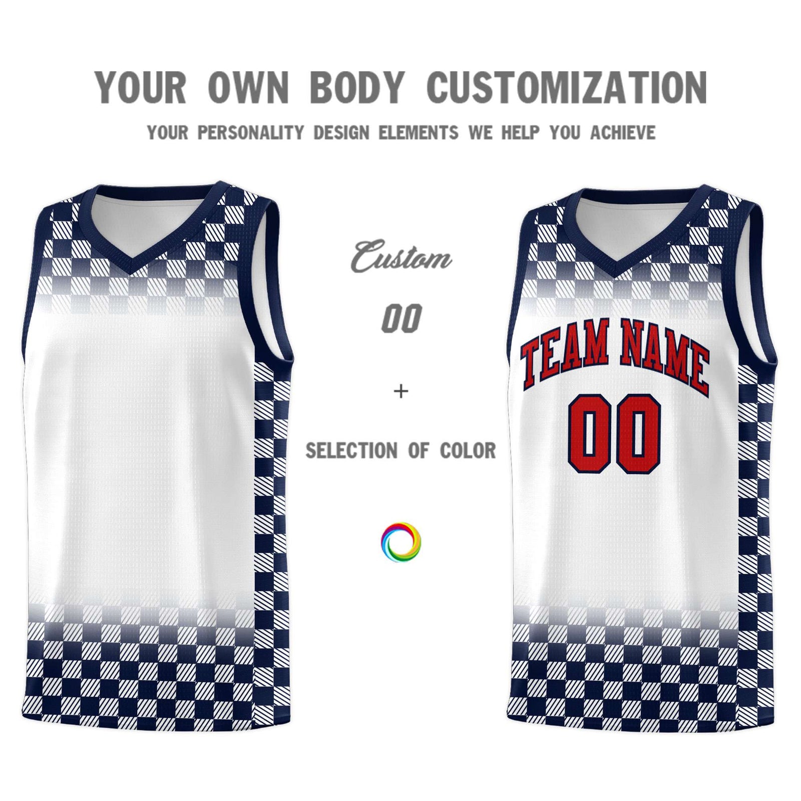 Custom White Navy Classic Plaid Pattern Sports Uniform Basketball Jersey