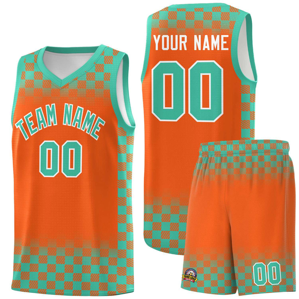 Custom Orange Bright Green Classic Plaid Pattern Sports Uniform Basketball Jersey