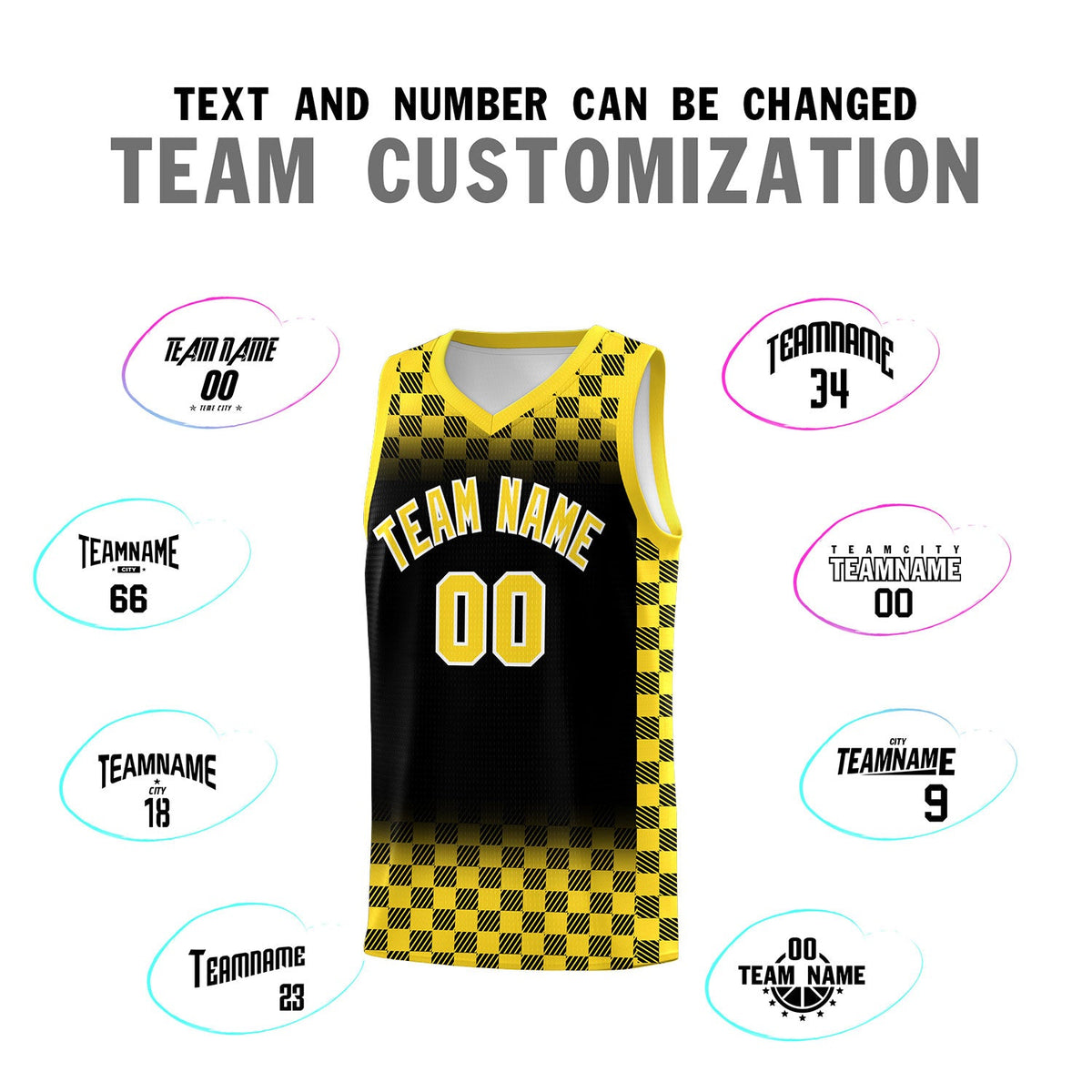 Custom Black Gold Classic Plaid Pattern Sports Uniform Basketball Jersey