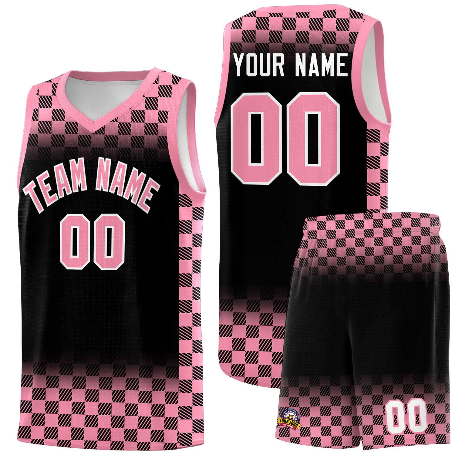 Custom Black Light Pink Classic Plaid Pattern Sports Uniform Basketball Jersey
