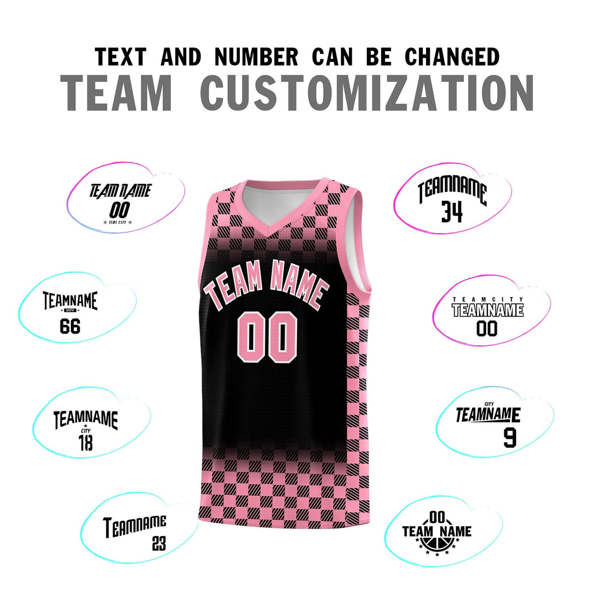 Custom Black Light Pink Classic Plaid Pattern Sports Uniform Basketball Jersey