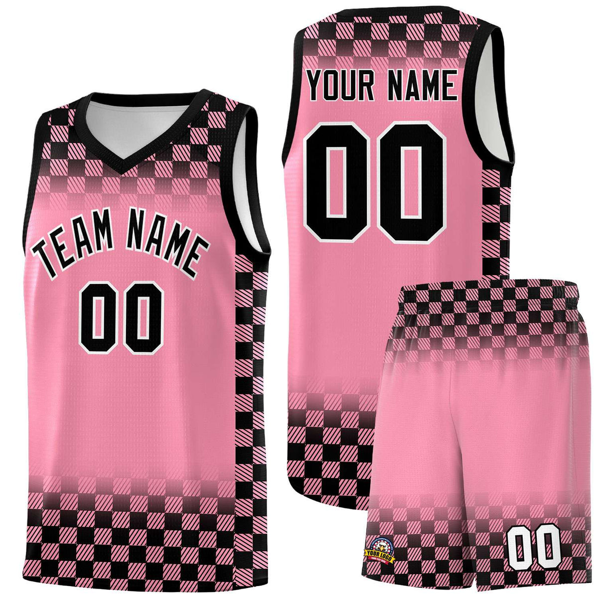 Custom Light Pink Black Classic Plaid Pattern Sports Uniform Basketball Jersey