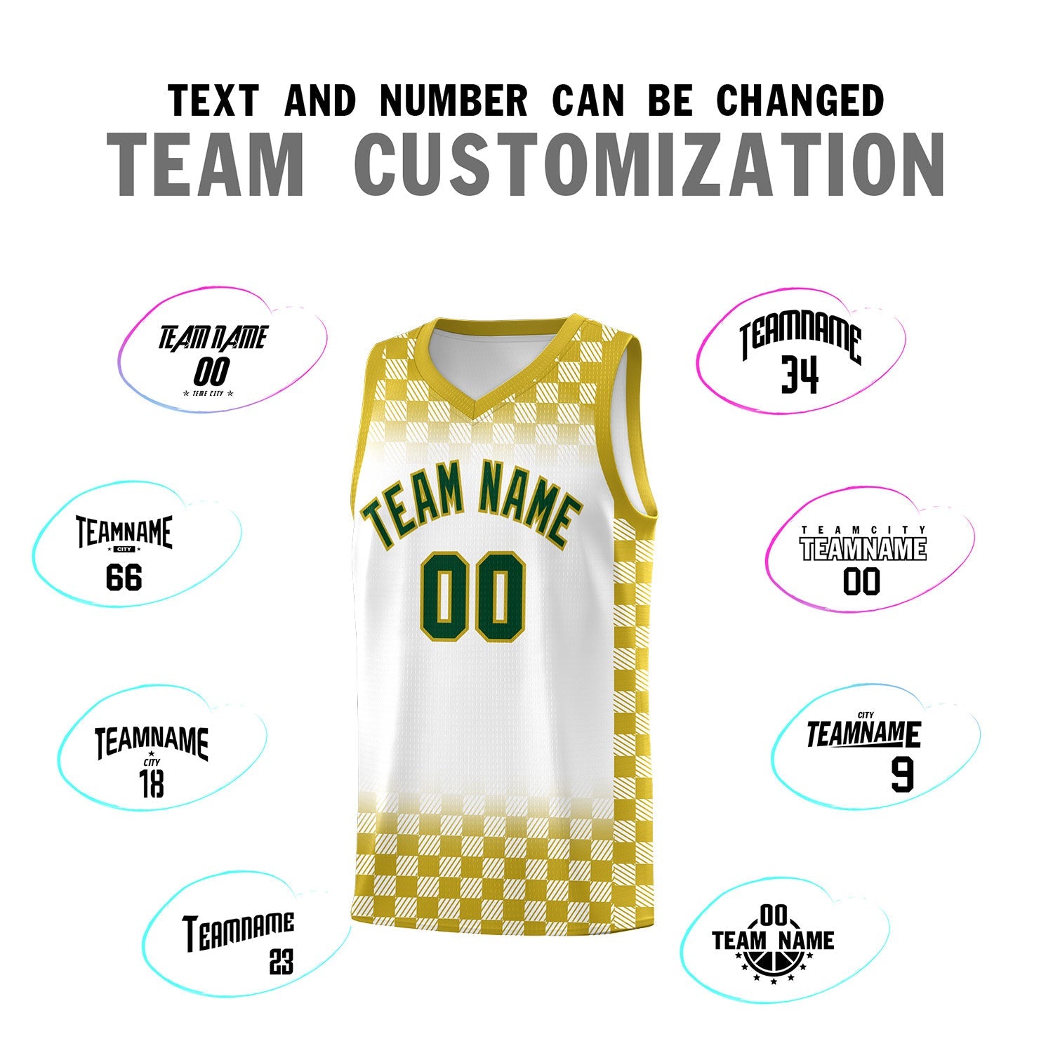 Custom White Old Gold Classic Plaid Pattern Sports Uniform Basketball Jersey