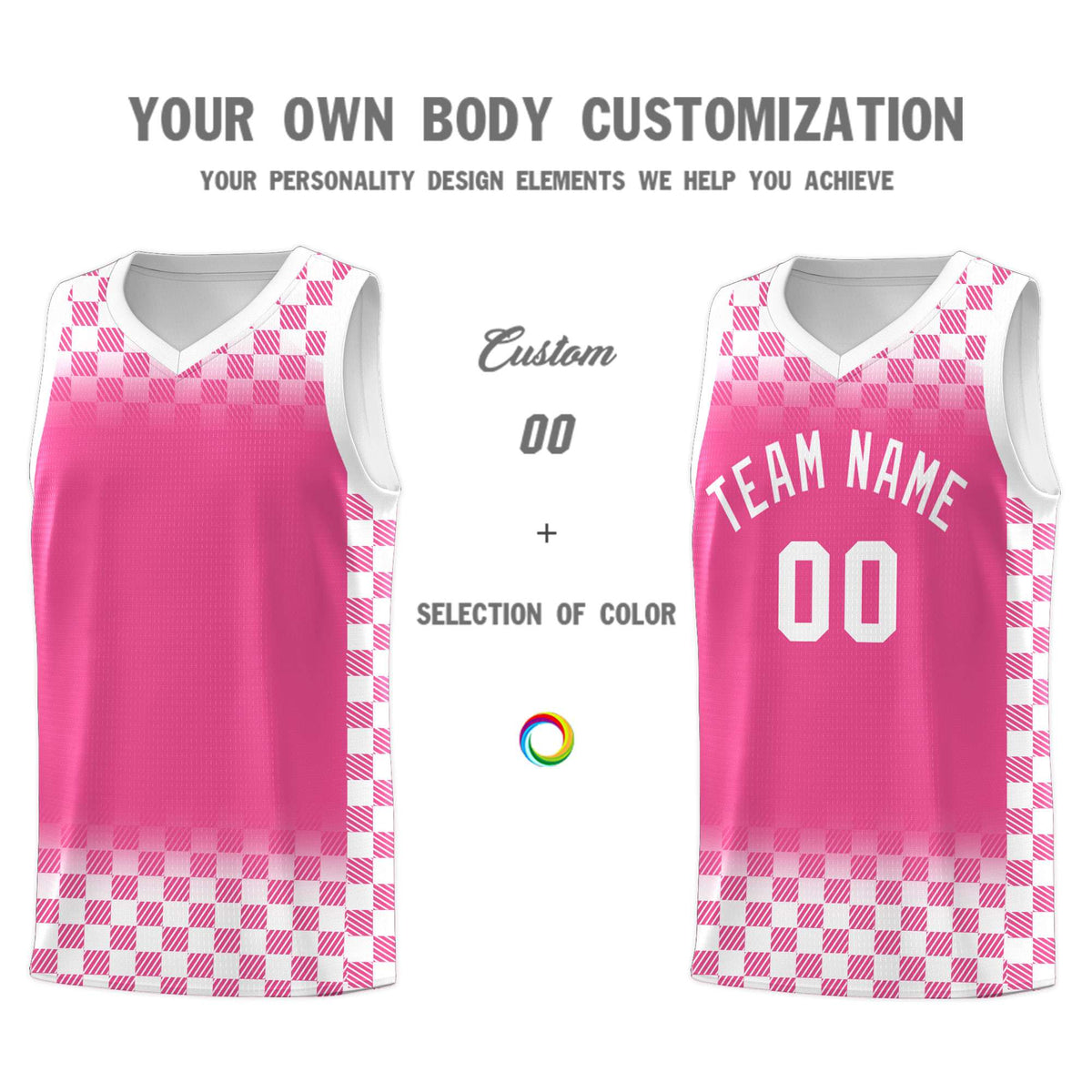 Custom Pink White Classic Plaid Pattern Sports Uniform Basketball Jersey