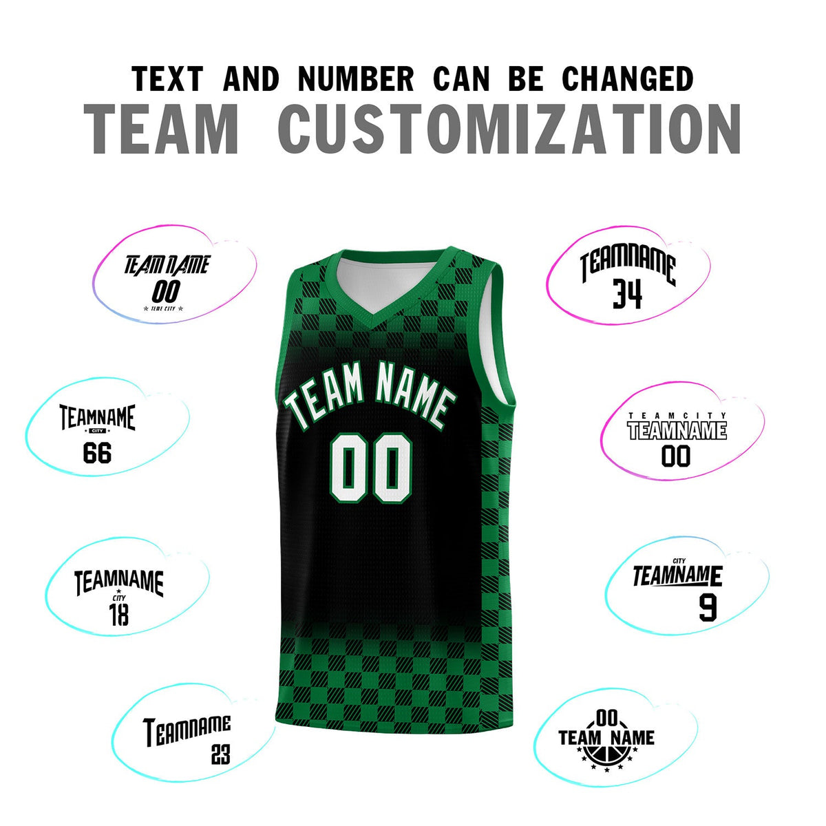 Custom Black Kelly Green Classic Plaid Pattern Sports Uniform Basketball Jersey