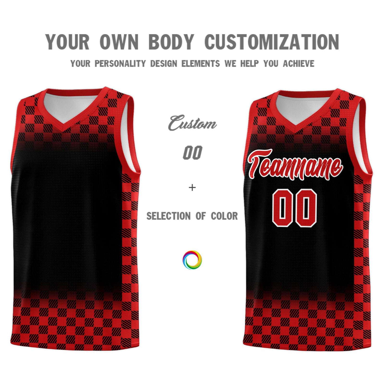 Custom Black Red Classic Plaid Pattern Sports Uniform Basketball Jersey