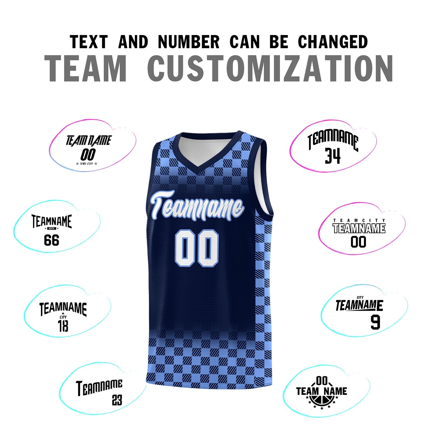Custom Navy Light Blue Classic Plaid Pattern Sports Uniform Basketball Jersey