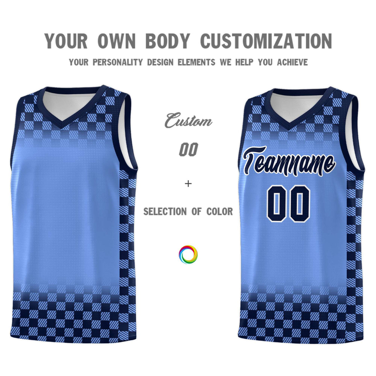 Custom Light Blue Navy Classic Plaid Pattern Sports Uniform Basketball Jersey