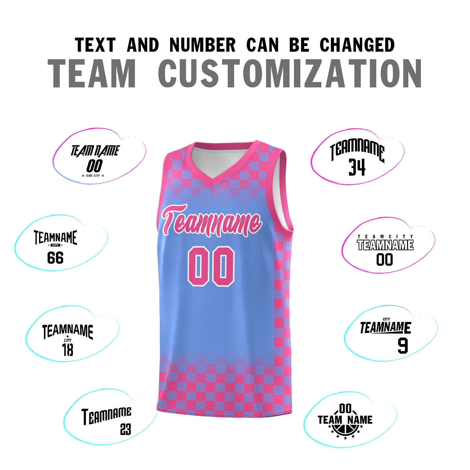 Custom Light Blue Pink Classic Plaid Pattern Sports Uniform Basketball Jersey