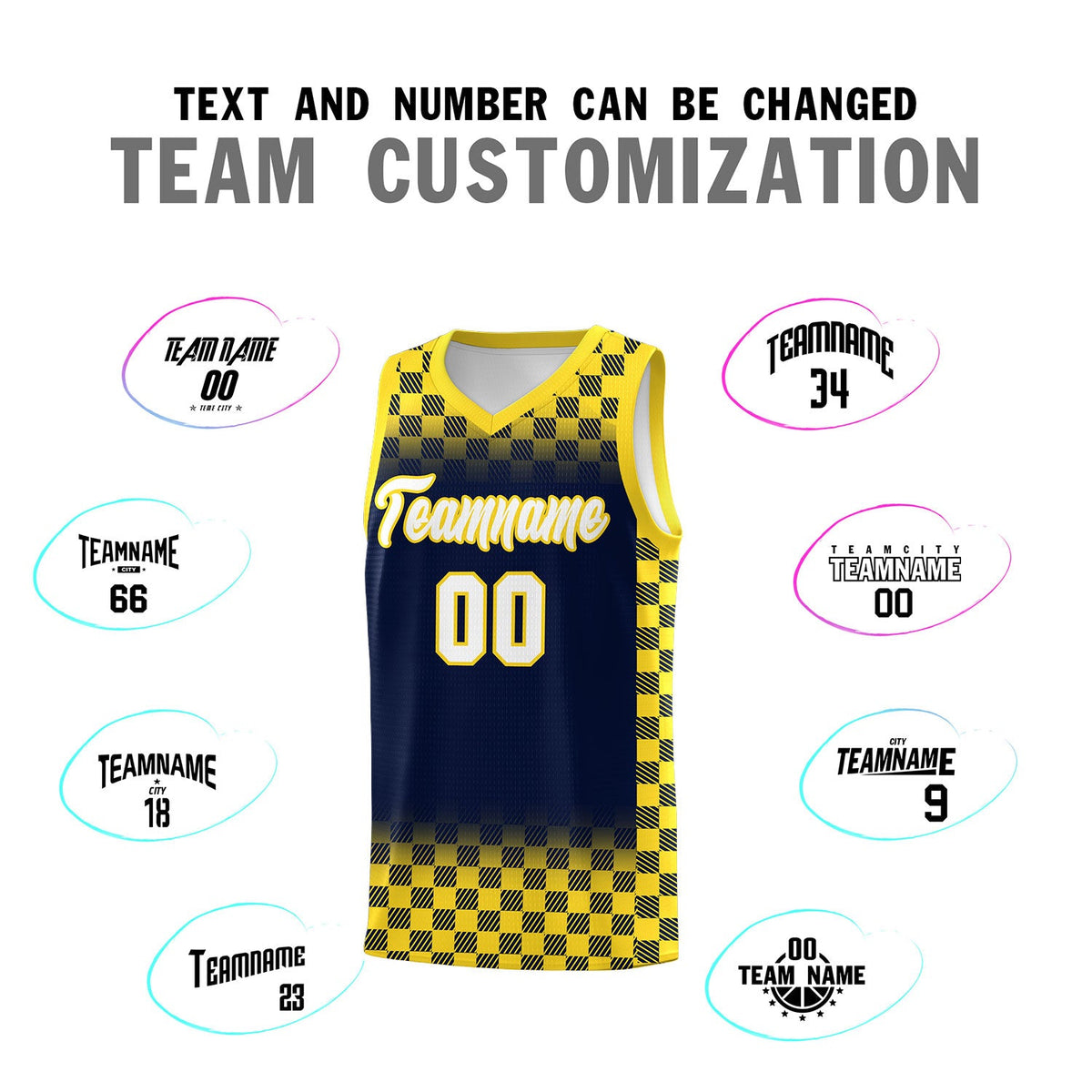 Custom Navy Gold Classic Plaid Pattern Sports Uniform Basketball Jersey