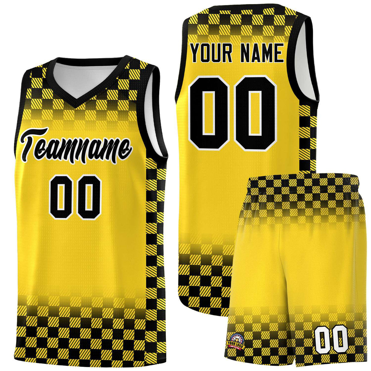 Custom Gold Black Classic Plaid Pattern Sports Uniform Basketball Jersey