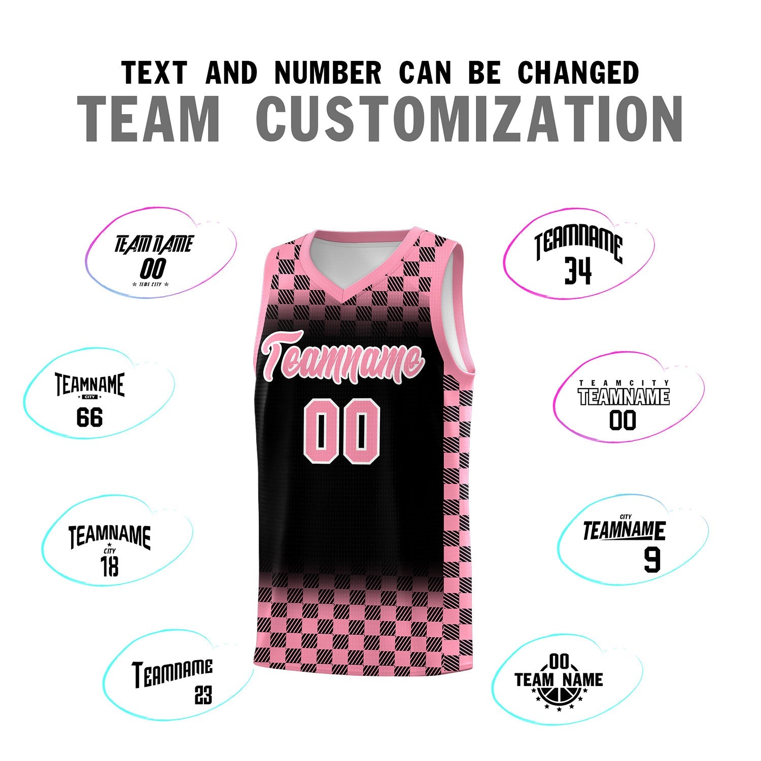Custom Black Light Pink Classic Plaid Pattern Sports Uniform Basketball Jersey