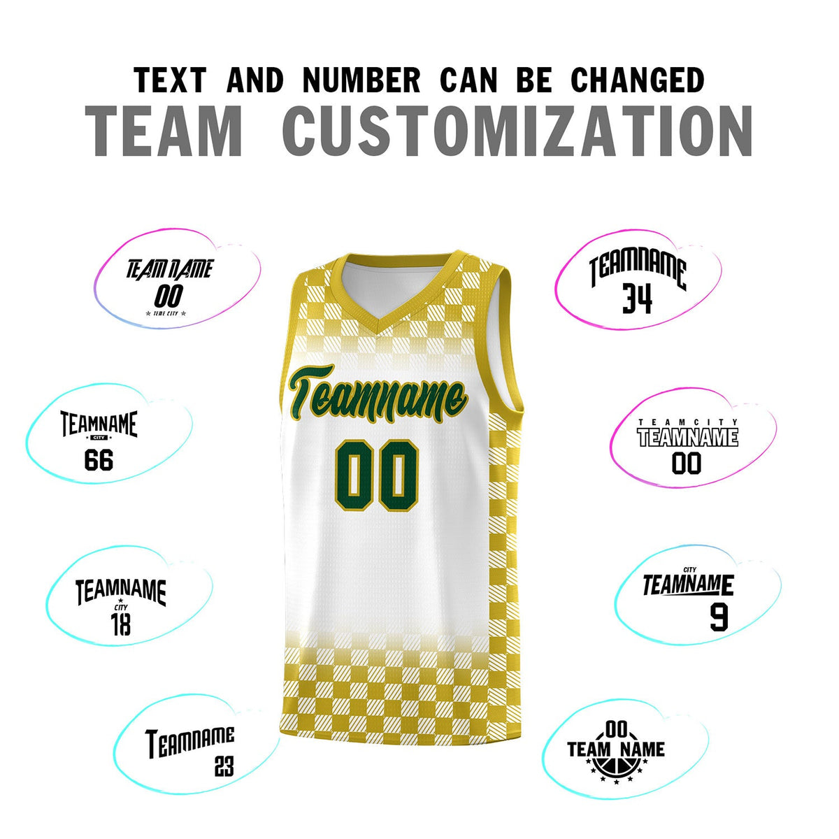 Custom White Old Gold Classic Plaid Pattern Sports Uniform Basketball Jersey