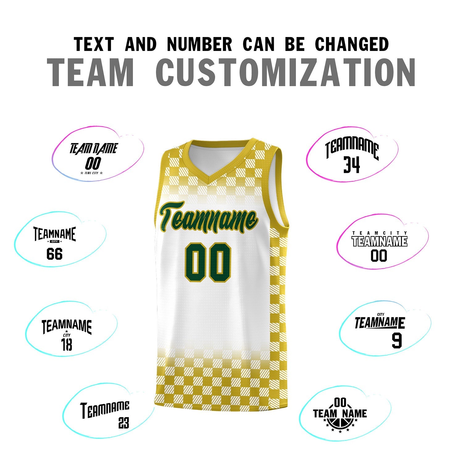 Custom White Old Gold Classic Plaid Pattern Sports Uniform Basketball Jersey