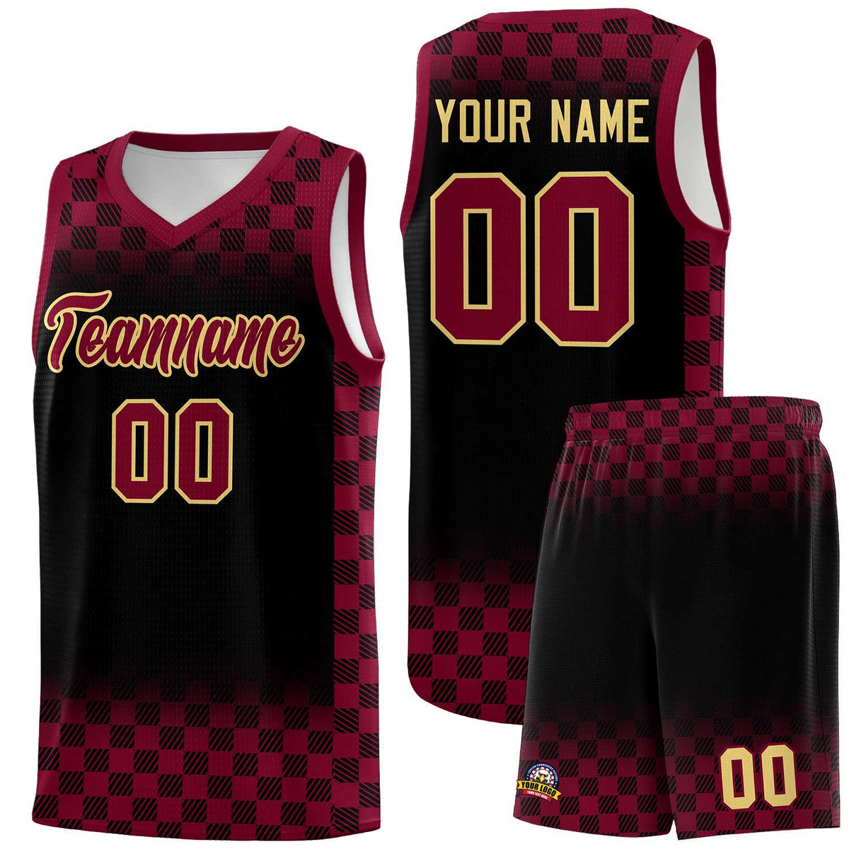 Custom Black Crimson Classic Plaid Pattern Sports Uniform Basketball Jersey