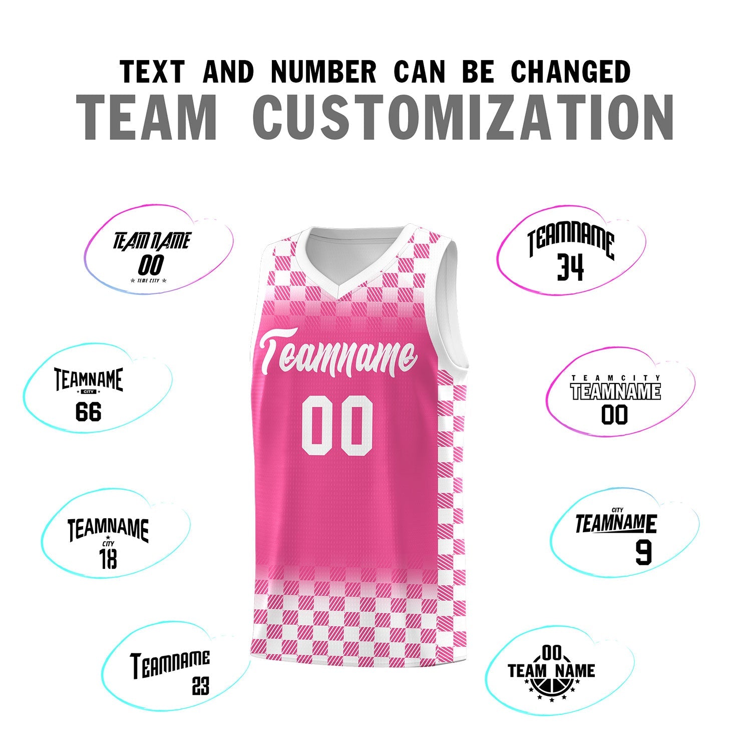 Custom Pink White Classic Plaid Pattern Sports Uniform Basketball Jersey
