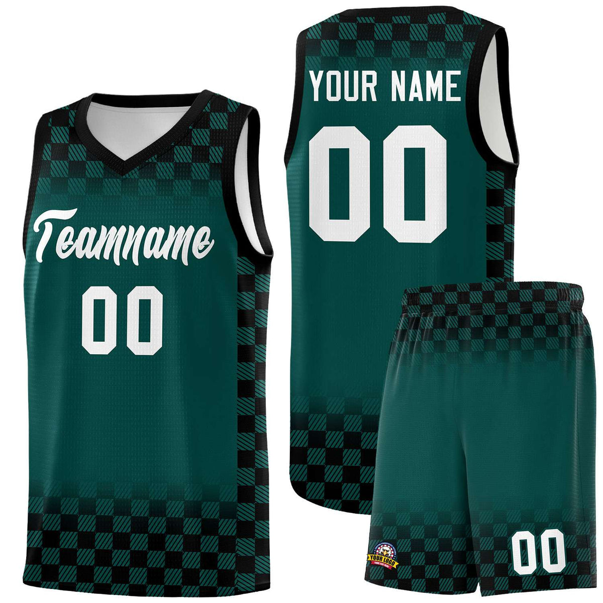 Custom Midnight Green Black Classic Plaid Pattern Sports Uniform Basketball Jersey