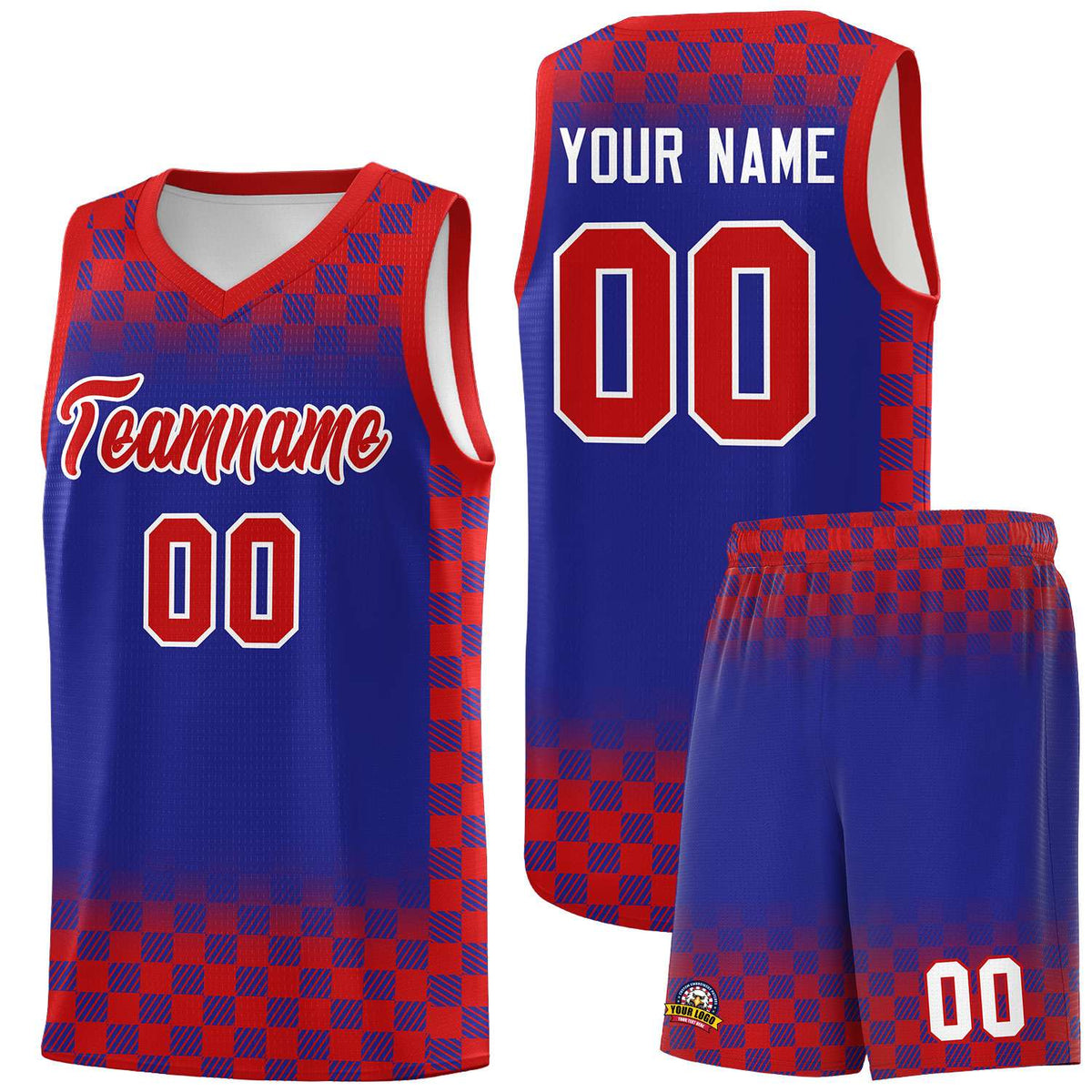 Custom Royal Red Classic Plaid Pattern Sports Uniform Basketball Jersey