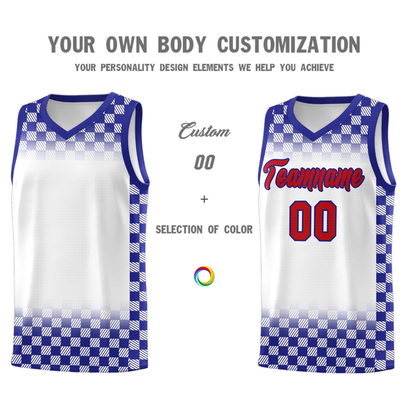 Custom White Royal Classic Plaid Pattern Sports Uniform Basketball Jersey