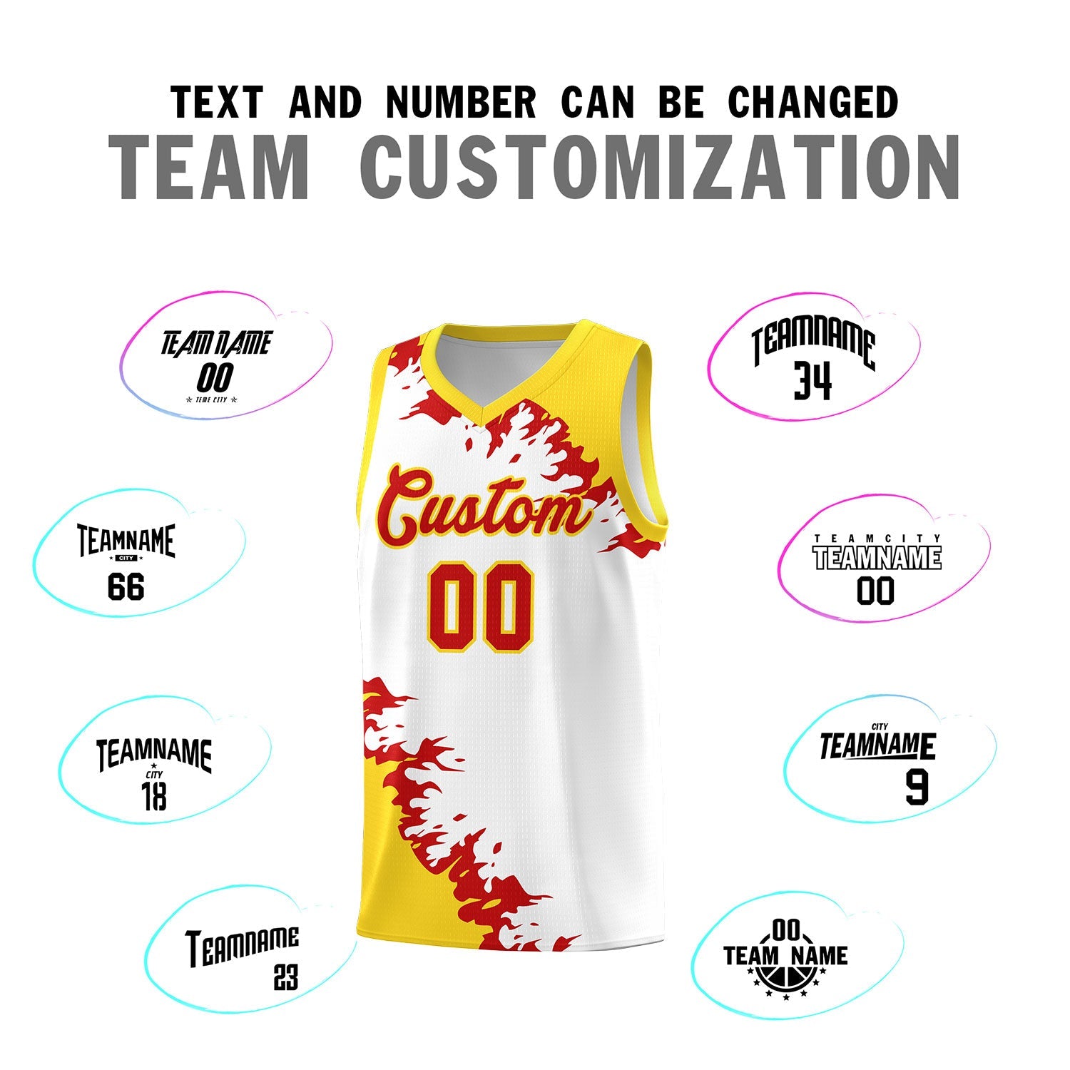Custom White Gold-Red Sparkle Print Pattern Basketball Kits