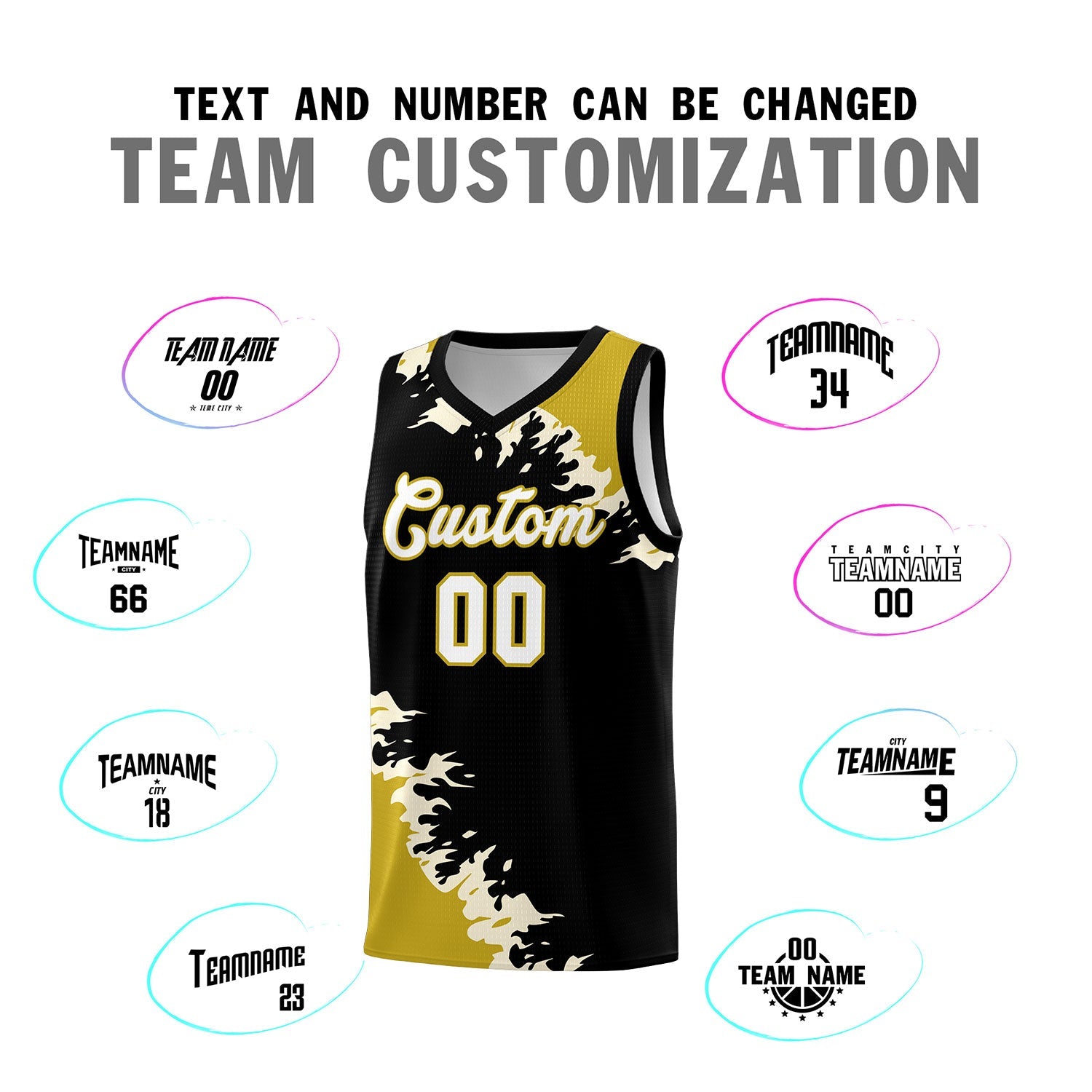 Custom Black Old Gold-Cream Sparkle Print Pattern Basketball Kits