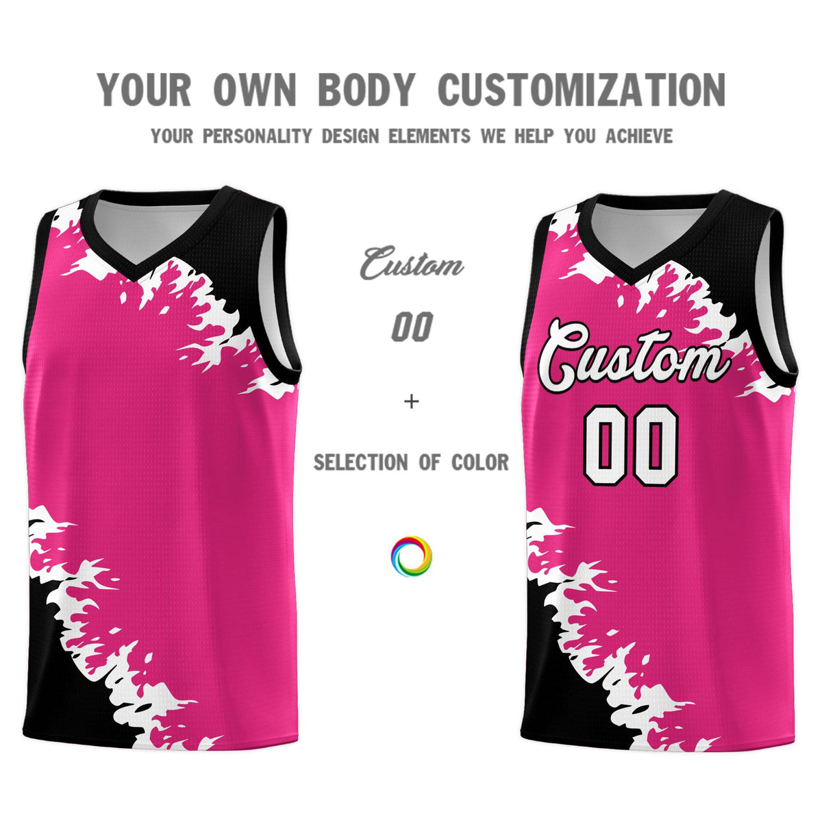 Custom Rose Red Black-White Sparkle Print Pattern Basketball Kits