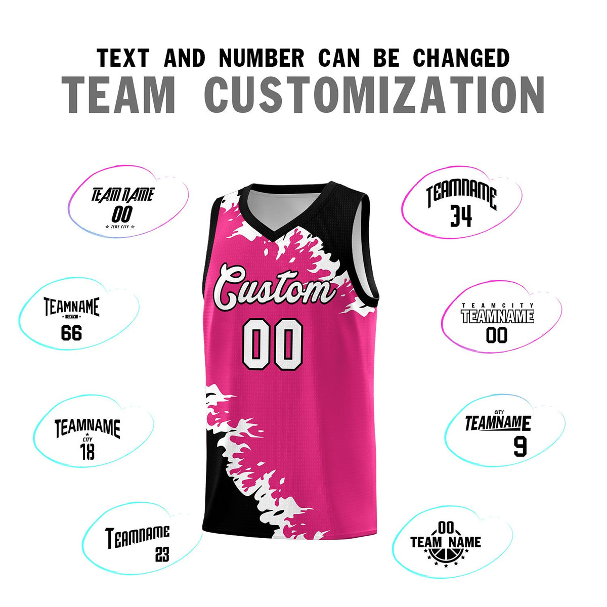Custom Rose Red Black-White Sparkle Print Pattern Basketball Kits