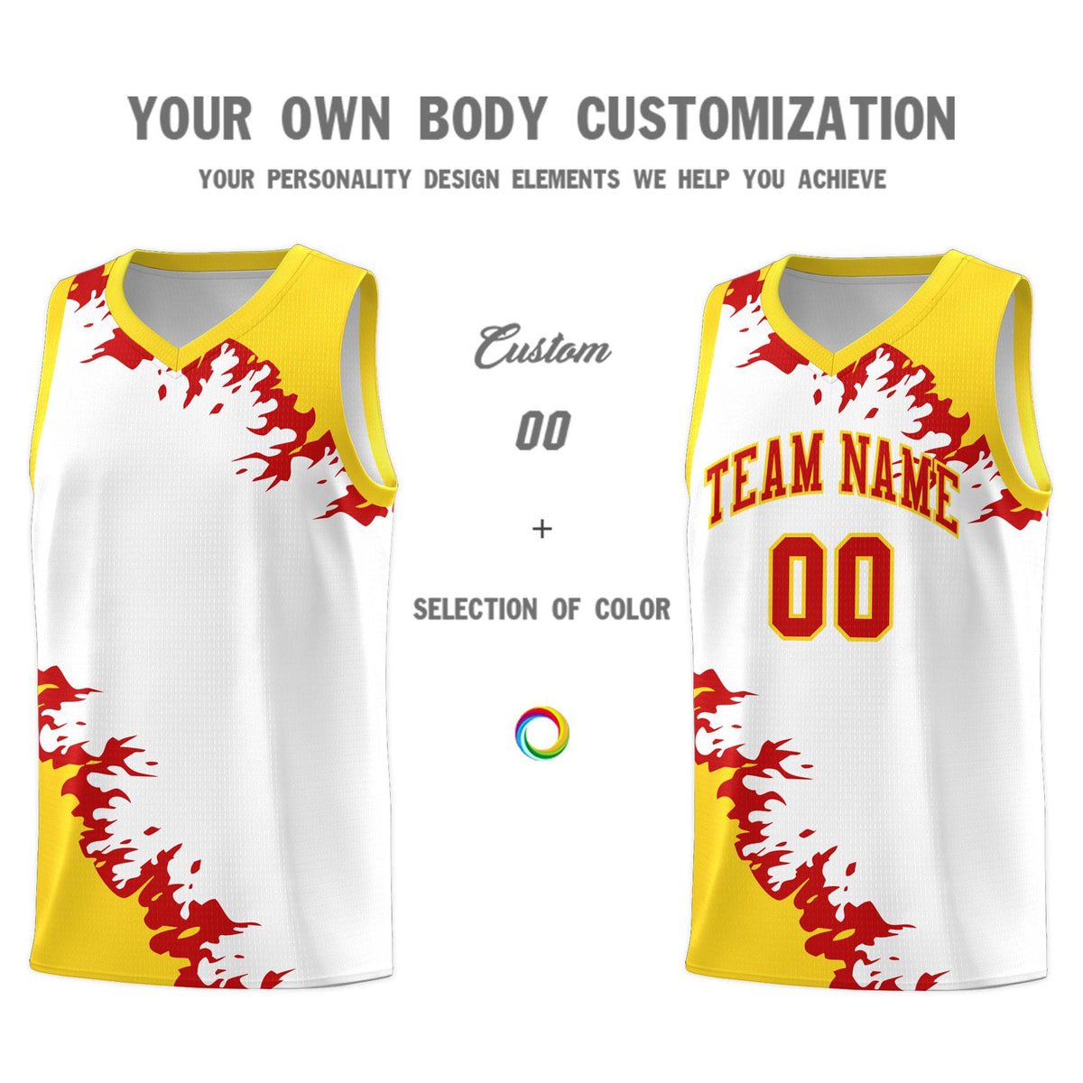 Custom White Gold-Red Sparkle Print Pattern Basketball Kits