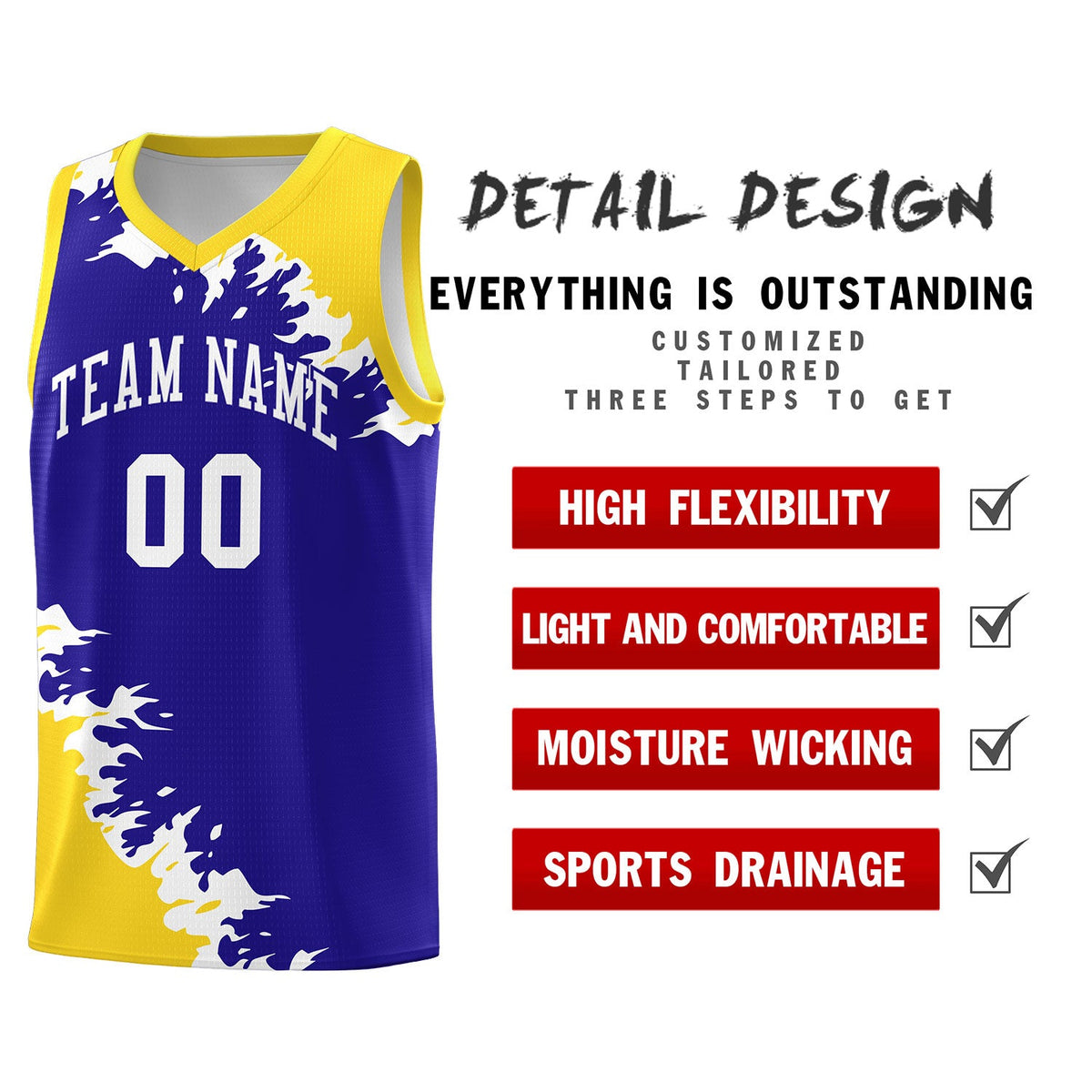 Custom Royal Gold-White Sparkle Print Pattern Basketball Kits