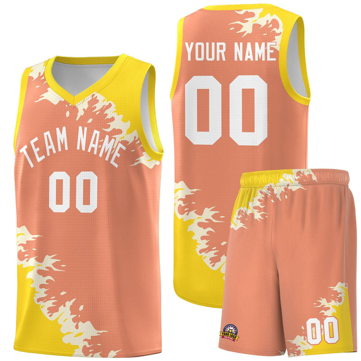 Custom Light Orange Gold-Cream Sparkle Print Pattern Basketball Kits