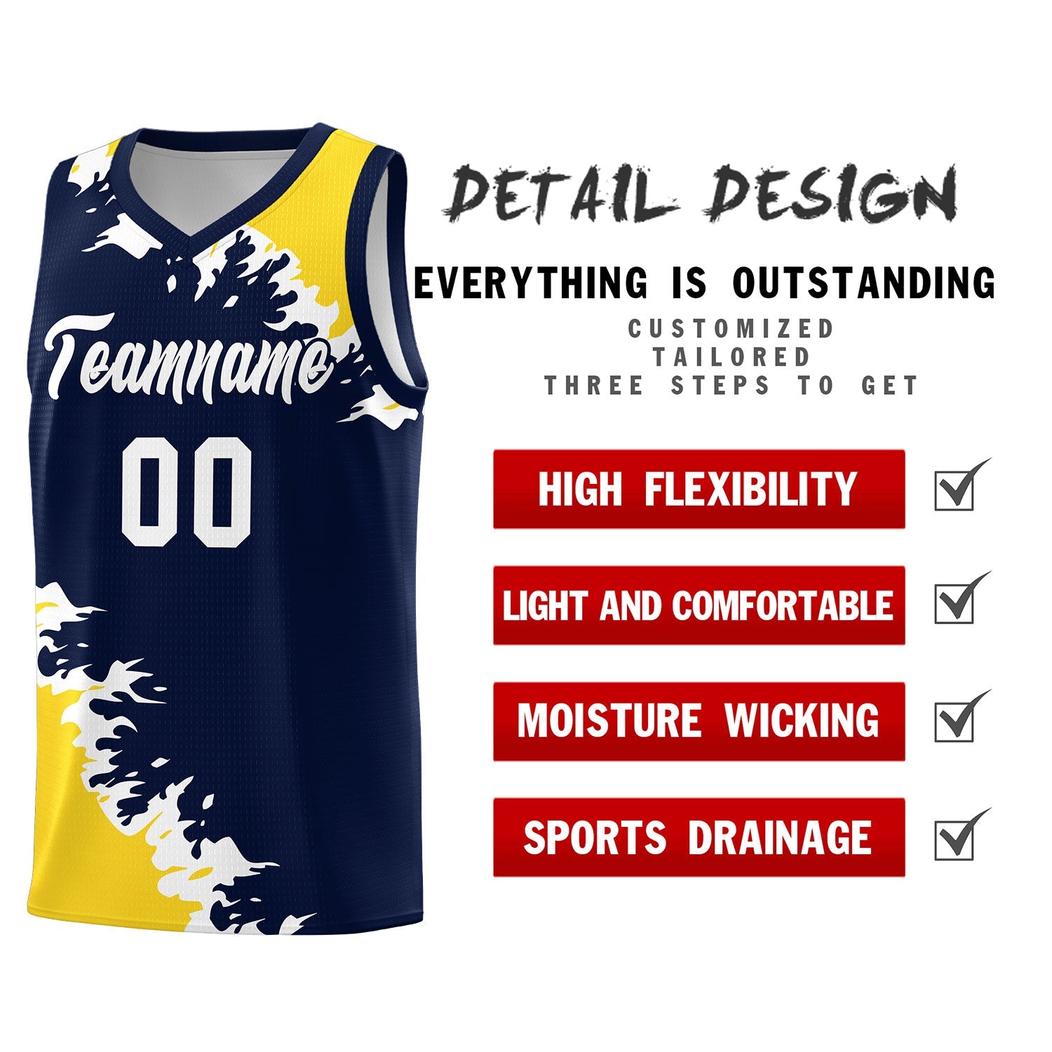Custom Navy Gold-White Sparkle Print Pattern Basketball Kits
