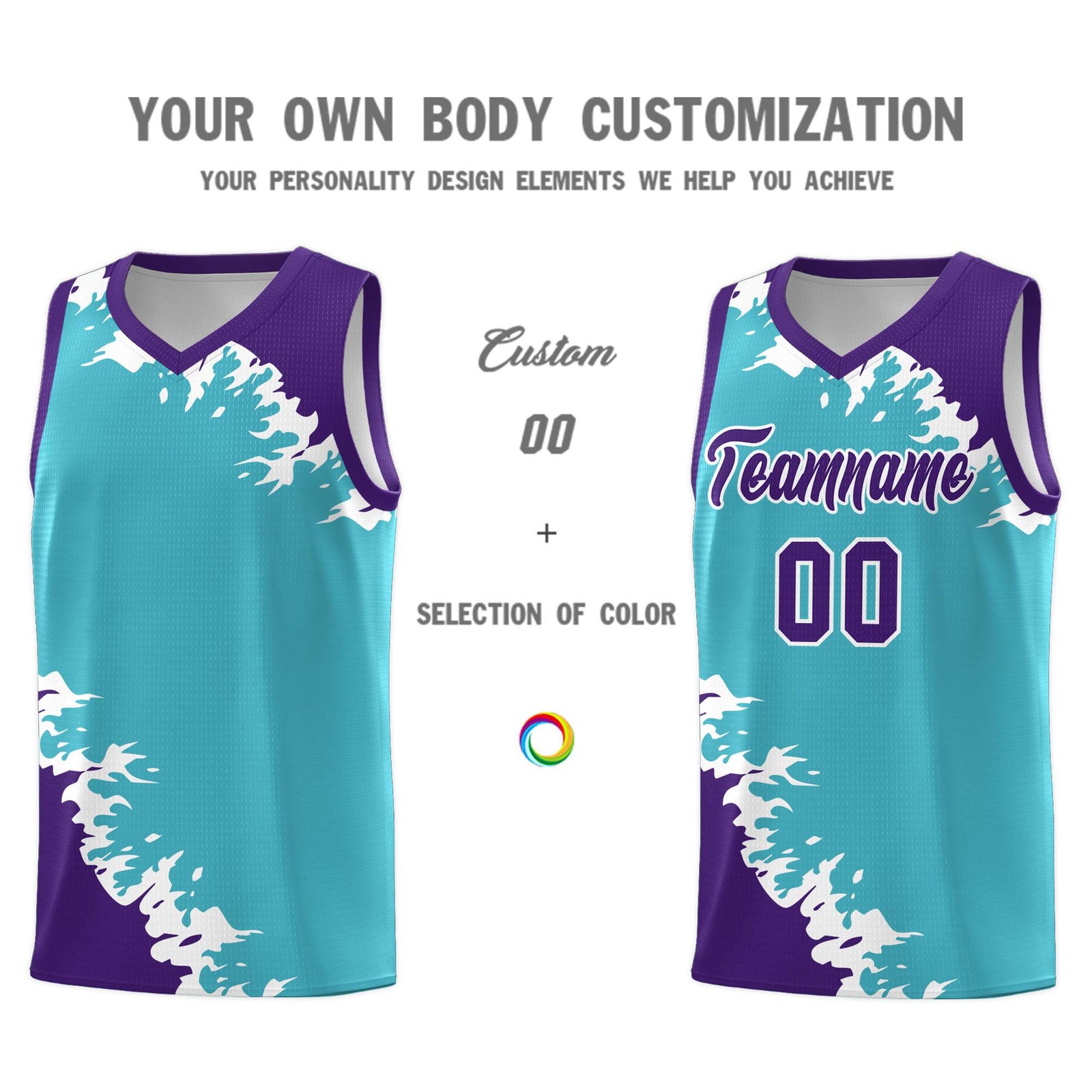 Custom Sky Blue Purple-White Sparkle Print Pattern Basketball Kits