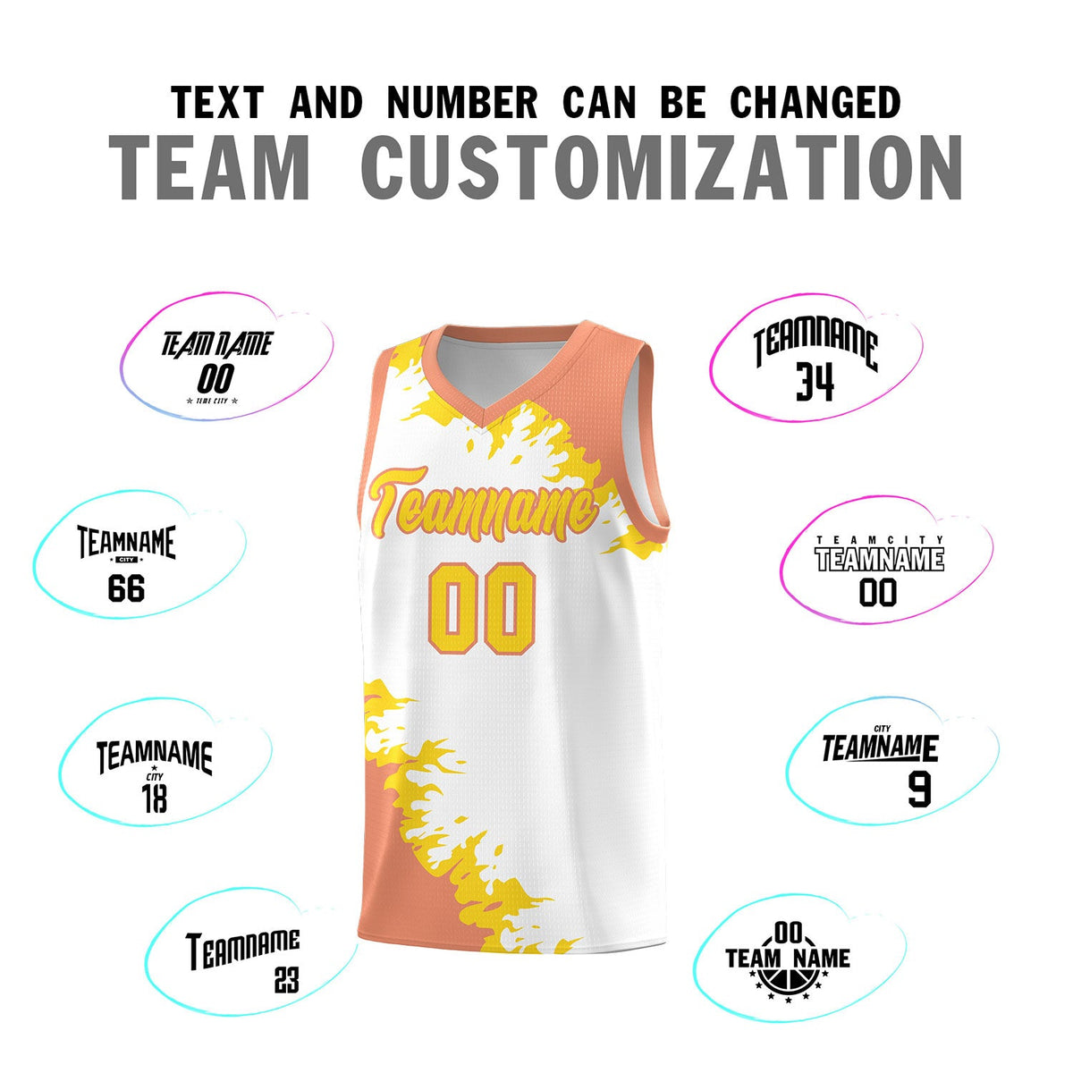 Custom White Light Orange-Gold Sparkle Print Pattern Basketball Kits