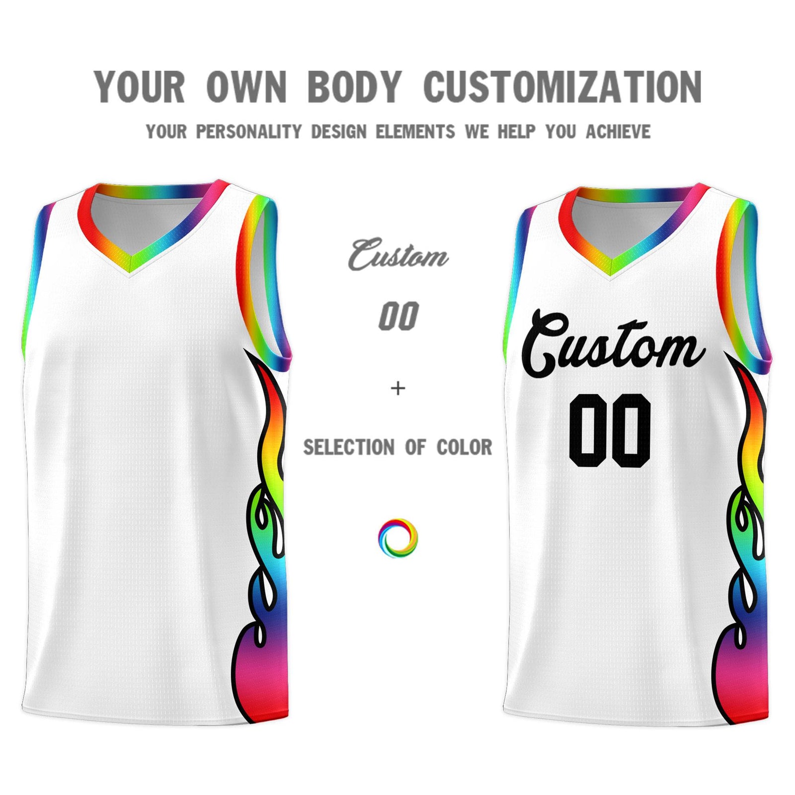 Custom White Side Flame Pattern Fashion Sports Uniform Basketball Jersey