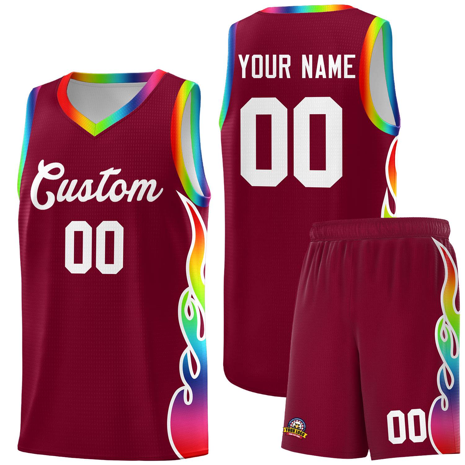 Custom Crimson Side Flame Pattern Fashion Sports Uniform Basketball Jersey