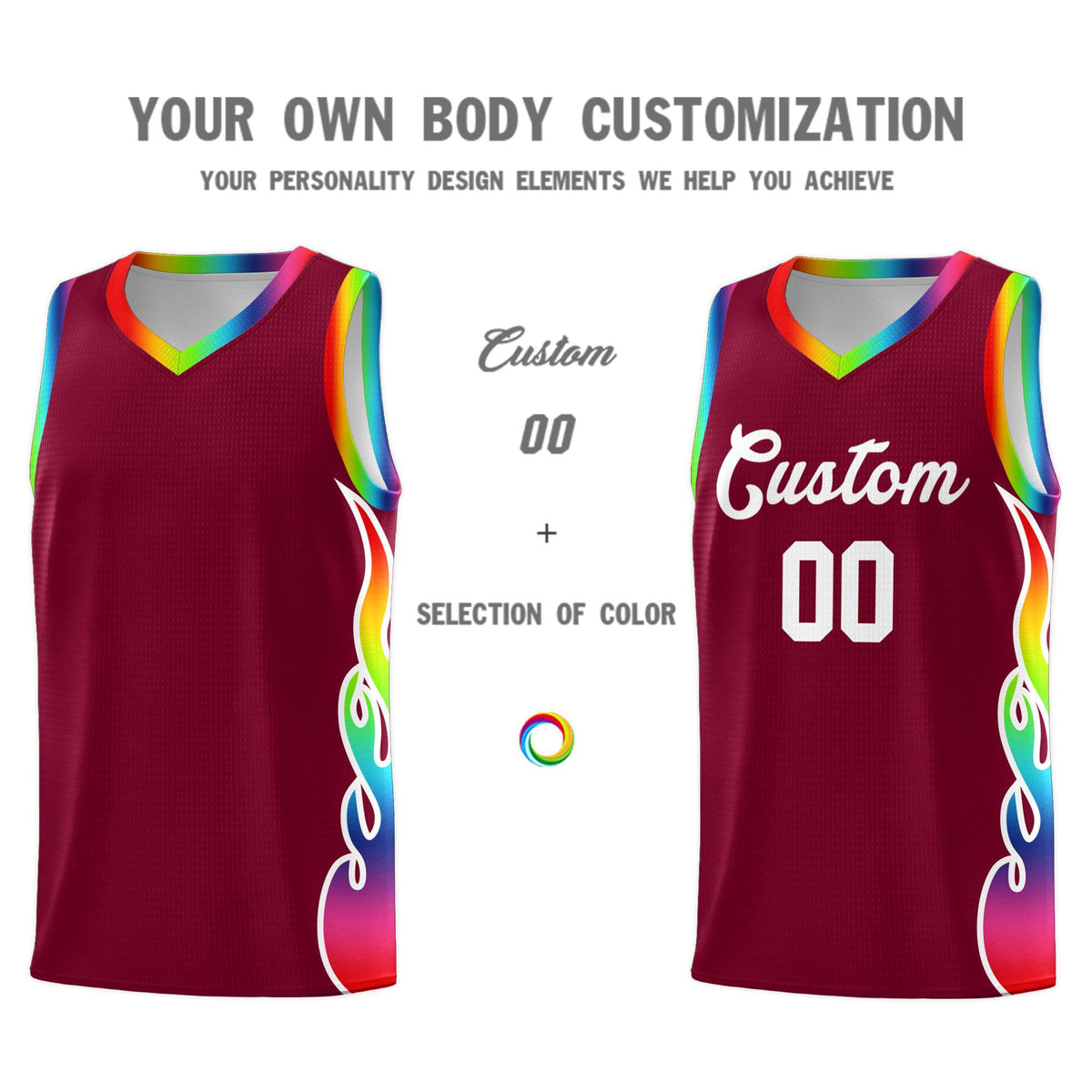 Custom Crimson Side Flame Pattern Fashion Sports Uniform Basketball Jersey