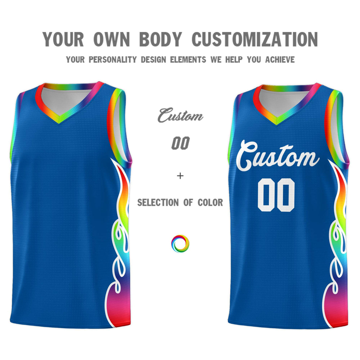 Custom Royal Side Flame Pattern Fashion Sports Uniform Basketball Jersey