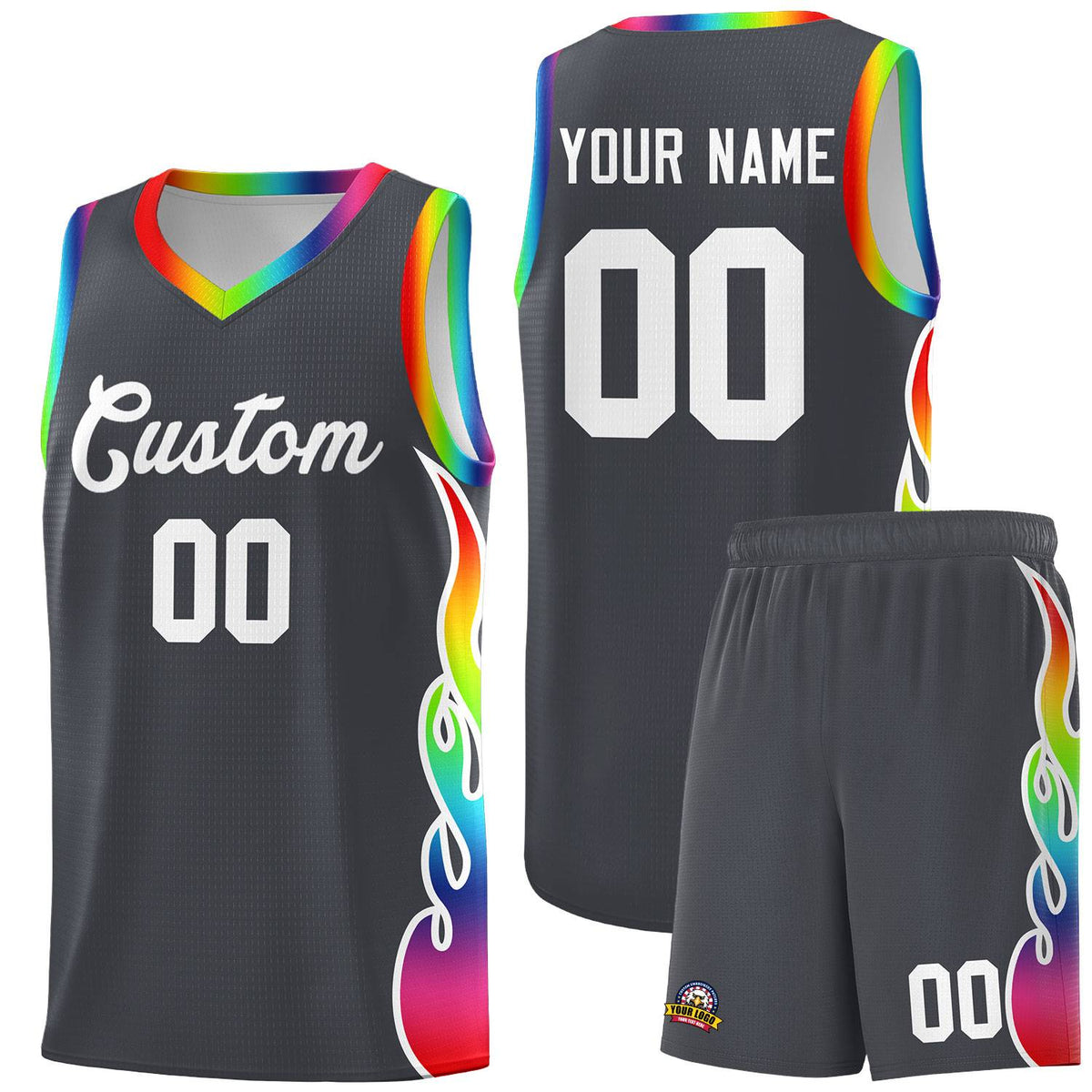 Custom Dark Gray Side Flame Pattern Fashion Sports Uniform Basketball Jersey