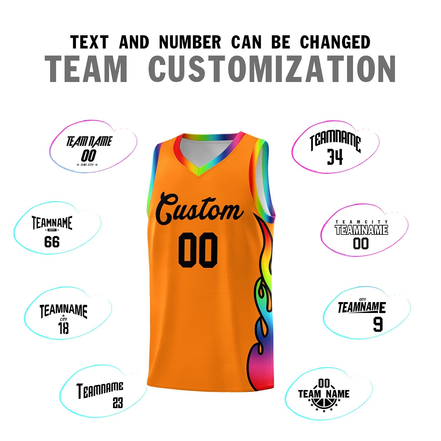Custom Orange Side Flame Pattern Fashion Sports Uniform Basketball Jersey
