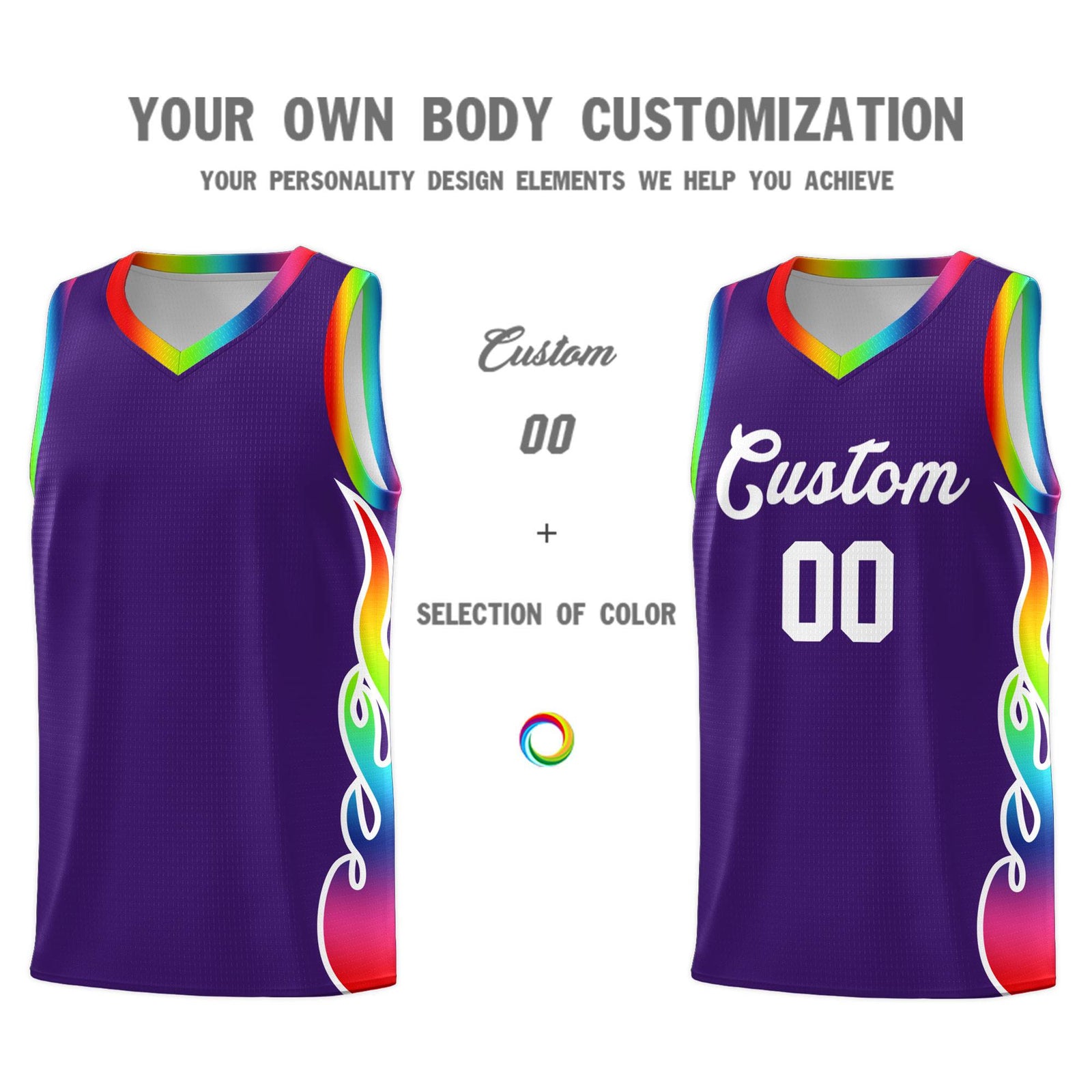 Custom Purple Side Flame Pattern Fashion Sports Uniform Basketball Jersey